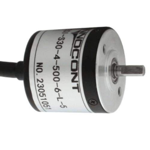 Инкрементальный энкодер INNOCONT D=30мм, выступающий вал 4мм, 500 имп/об, 24VDC, выход HTL, IP54, -20…+80°C, аксиальный кабель 2м