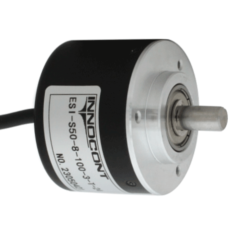 Инкрементальный энкодер INNOCONT D=50мм, выступающий вал 8мм, 360 имп/об, 5VDC, выход TTL, IP54, -20…+80°C, аксиальный кабель 2м