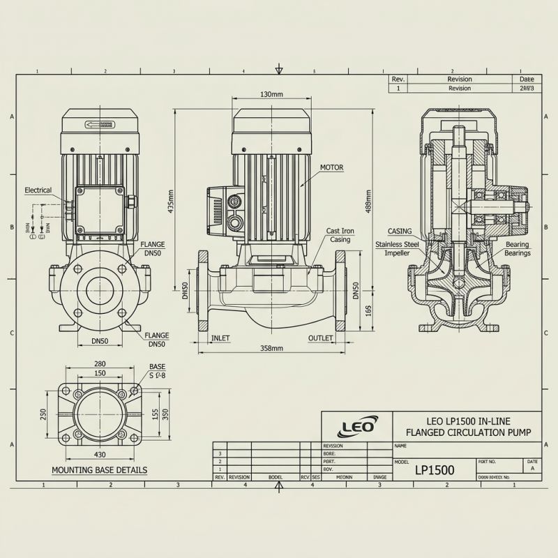 Габаритный чертеж и схема присоединительных фланцев DN50 LEO LP1500 — фото 4