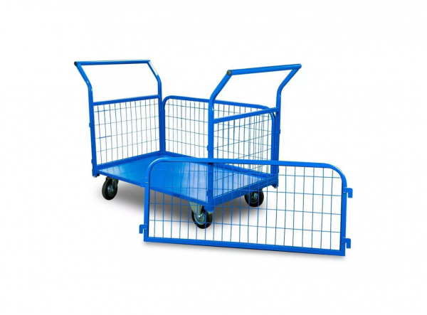 Тележка платформенная TOR ТП-3С (700х1200) с бортами из сетки и двумя ручками (колеса 160 мм)