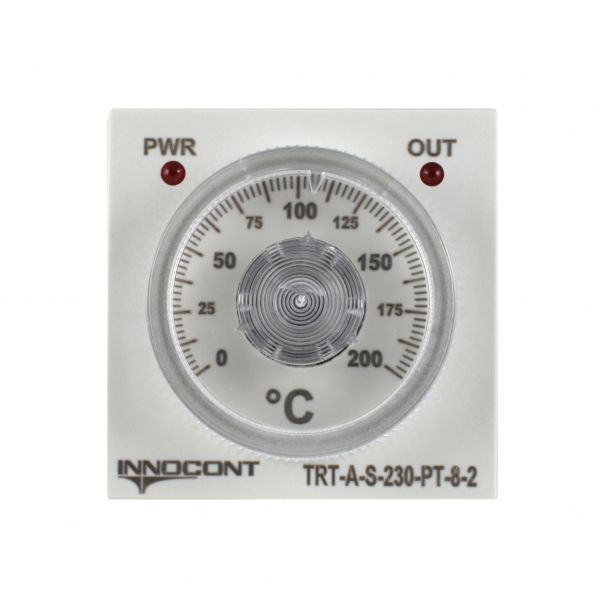 Температурный контроллер INNOCONT с аналоговым управлением, 48х48х82 мм,вход Pt100, 0...200C, выход реле, ON/OFF, 230VAC, электросоединение под розетку 8pin