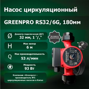 Насос циркуляционный RS32/6G, 180мм, 220В